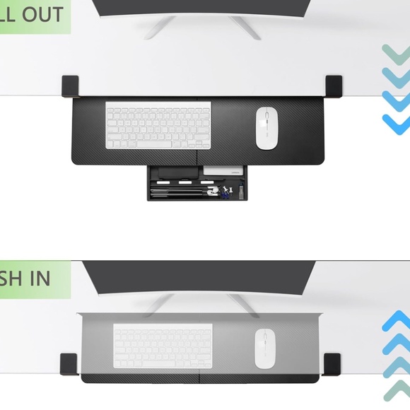 ETHU Under Desk Keyboard Tray 26.7” x 11.8” Large Clamp-On Carbon Black - Picture 4 of 8